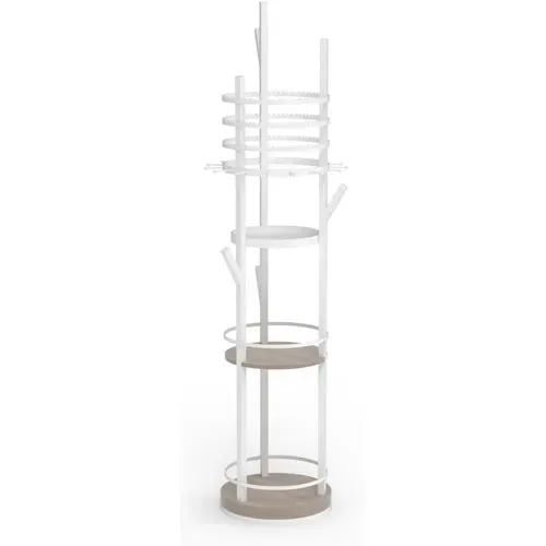 Presentoir Bijoux Sur Pied Rotatif à 360°, Organisateur Bijoux à 6 Niveaux(blanc+gris)