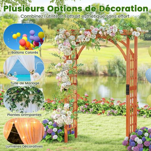Arche De Jardin En Bois Pour Plantes Grimpantes, Arceau à Rosiers En Treillis 160x60x217cm (naturel)