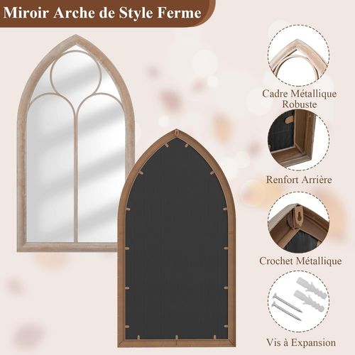 Grand Miroir Mural Arche Exterieur Interieur, Miroir Decoration Murale De Fenêtre (111,5 X 60,5 Cm)