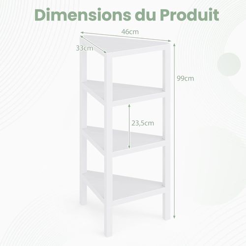 Étagère D'angle, Bibliothèque D'angle à 4 Niveaux Avec Étagères Ouvertes à Lattes (blanc)