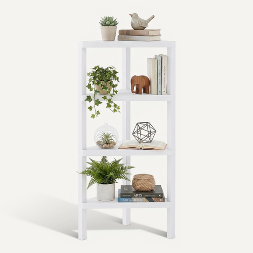 Étagère D'angle, Bibliothèque D'angle à 4 Niveaux Avec Étagères Ouvertes à Lattes (blanc)