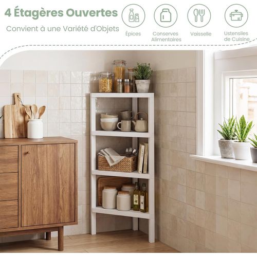 Étagère D'angle, Bibliothèque D'angle à 4 Niveaux Avec Étagères Ouvertes à Lattes (blanc)