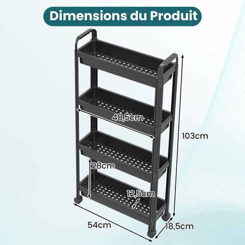 Chariot De Rangement à Roulettes, Desserte Salle De Bain Détachable Avec Poignées (4 Niveaux,noir)
