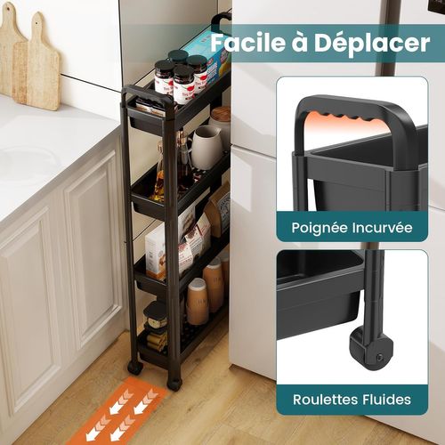 Chariot De Rangement à Roulettes, Desserte Salle De Bain Détachable Avec Poignées (4 Niveaux,noir)