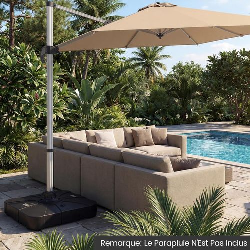 Pied De Parasol Déporté Avec Roulettes, Support Parasol En Hdpe (84 X 84 X 20 Cm)
