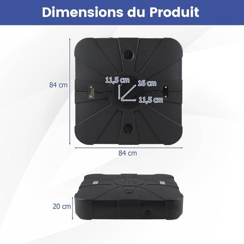 Pied De Parasol Déporté Avec Roulettes, Support Parasol En Hdpe (84 X 84 X 20 Cm)