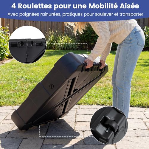 Pied De Parasol Déporté Avec Roulettes, Support Parasol En Hdpe (84 X 84 X 20 Cm)