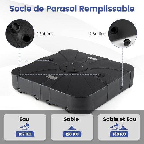 Pied De Parasol Déporté Avec Roulettes, Support Parasol En Hdpe (84 X 84 X 20 Cm)