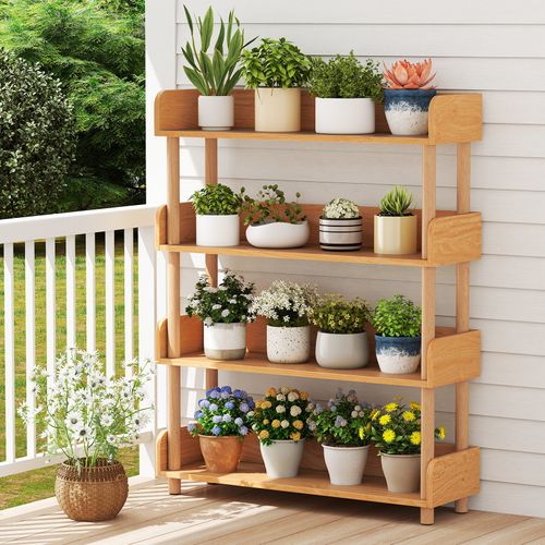 Etagère à 4 Niveaux, Etagère Rangement Sur Pied En Bois De Pin (80 X 24 X 102 Cm)