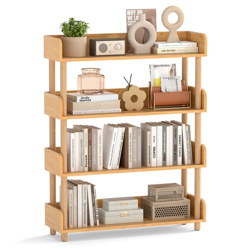 Etagère à 4 Niveaux, Etagère Rangement Sur Pied En Bois De Pin (80 X 24 X 102 Cm)