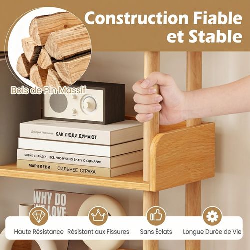 Etagère à 4 Niveaux, Etagère Rangement Sur Pied En Bois De Pin (80 X 24 X 102 Cm)