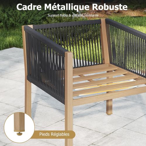 Salon De Jardin 3 Pièces, Ensemble De 2 Fauteuils D'extérieur En Corde Tressée Avec Coussins, Beige