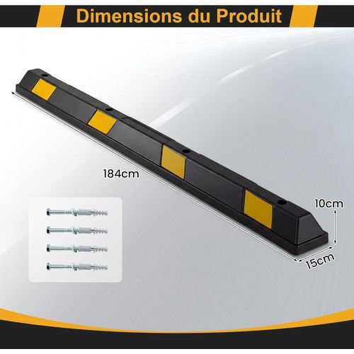 Butée De Stationnement 184 X 15 X 10 Cm, Butée De Roue En Caoutchouc, Charge 3000 Kg