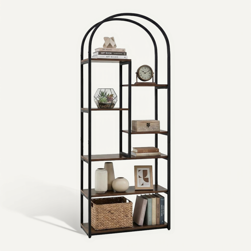 Bibliotheque 7 Niveaux Style Industriel, étagère De Rangement Design Arqué, 70 X 30 X 181,5 Cm