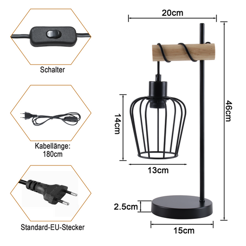Lampe de Table Salon Vintage E27 Lampe De Chevet Noir Chambre à Coucher Bureau