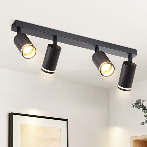 Spot De Plafond 4 Flammes Noir Lampe De Plafond Métal Gu10 Pour Chambre Couloir