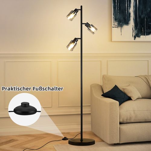 Lampadaire Noir 3 Flammes E14 Métal Verre