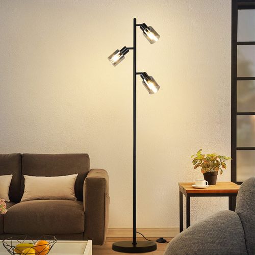 Lampadaire Noir 3 Flammes E14 Métal Verre