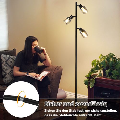 Lampadaire Noir 3 Flammes E14 Métal Verre