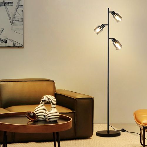 Lampadaire Noir 3 Flammes E14 Métal Verre