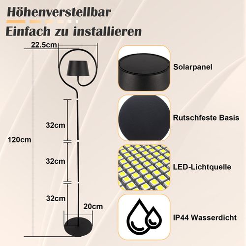 Lampadaire LED Solaire d'extérieur Noir lampadaire salon Tactile à Intensité Pour Chambre