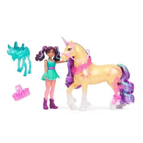 Set Poupée Ava Et Licorne Leaf - 5 Accessoires, Crinière Brossable