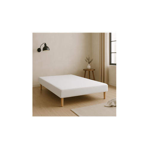 Sommier Tapissier Blanc 140x190 Cm - Fabrication Française Artisanale - Pieds s - Hauteur Avec