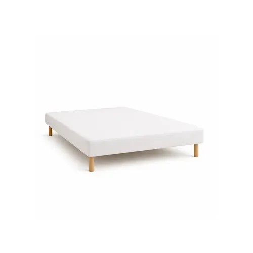 Sommier Tapissier Blanc 140x190 Cm - Fabrication Française Artisanale - Pieds s - Hauteur Avec