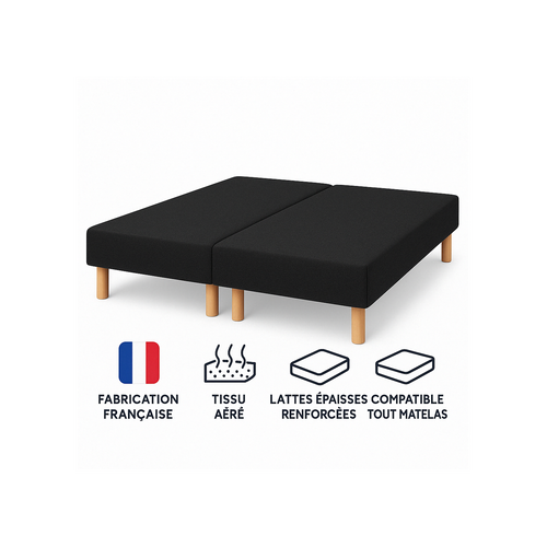 Sommier Tapissier Noir 100x200 X2 200x200- Fabrication Française Artisanale