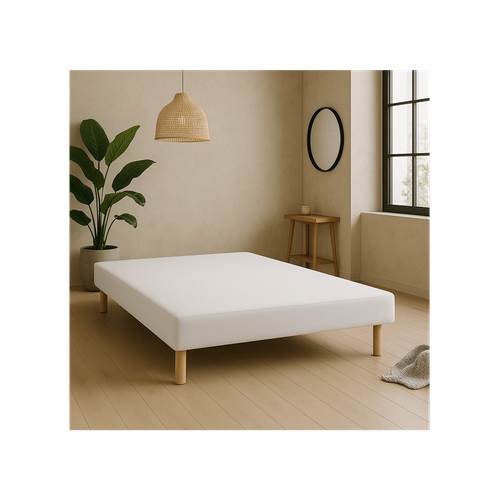Sommier Tapissier 140x190 cm blanc + pieds - Fabrication française