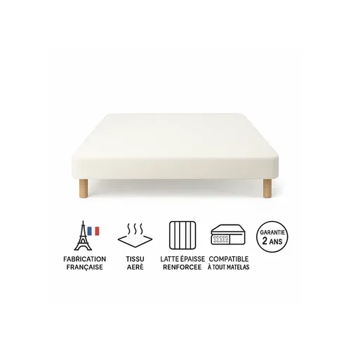 Sommier Tapissier 140x190 cm blanc + pieds - Fabrication française