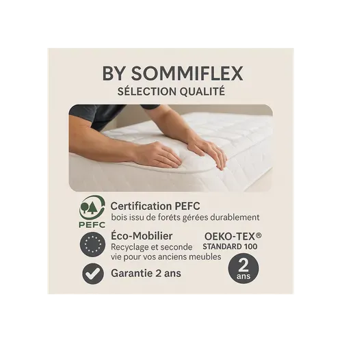 Sommier Tapissier 140x190 cm blanc + pieds - Fabrication française