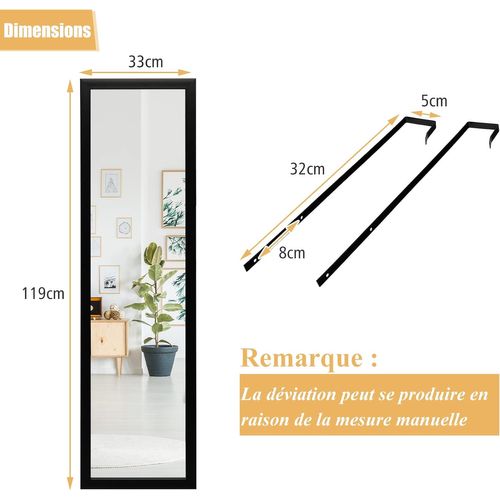 COSTWAY Miroir Pleine Longueur, 120 X 33 Cm, Crochets De Porte Pour Suspension Porte Ou Mural Idal Pour Chambre Coucher Noir 58074685