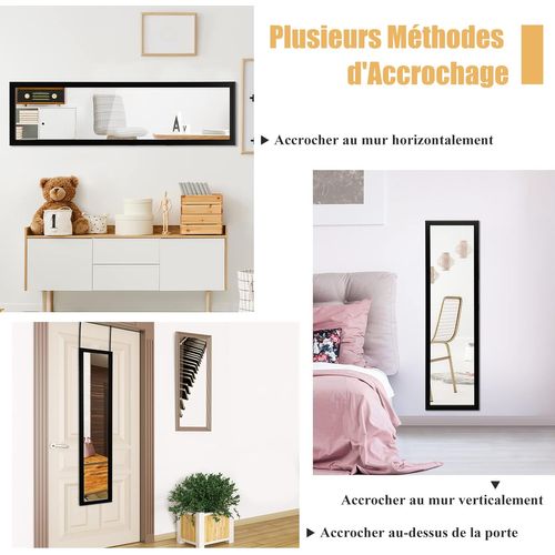 COSTWAY Miroir Pleine Longueur 120 X 33 Cm - Suspendu Porte Ou Mural Avec Crochets (Noir)