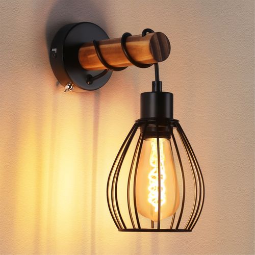 Applique Murale En Bois Noir E27 Industriel  - Sans Ampoule