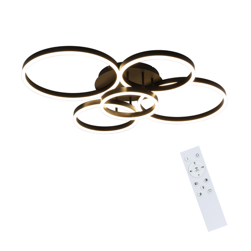 Plafonnier LED Intensité Variable 78w,3000-6500k,5 Anneaux En Acrylique Doré Moderne