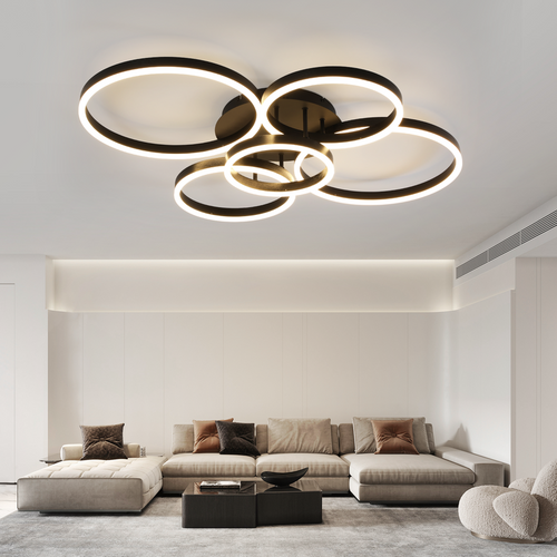 Plafonnier LED Intensité Variable 78w,3000-6500k,5 Anneaux En Acrylique Doré Moderne