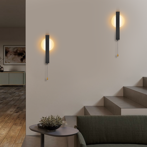 Applique Murale LED Noire Avec Interrupteur à Tirette, Éclairage Intérieur 6w 3000k Blanc Chaud