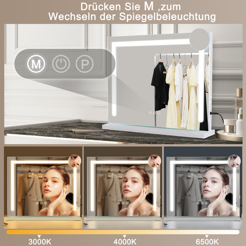 Miroir Maquillage Hollywood Sur Pied Avec 9 LED, Miroir De Table Lumineux Rotation 360° Cosmétique