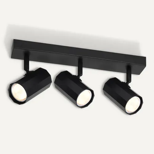 Plafonnier 3 Spots Noir Rétro Gu10 Métal Orientable 350° Cuisine Salon