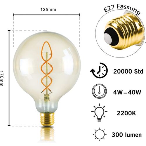 Ampoule LED E27 Vintage : Ampoule Rétro G125 4w Filament Blanc Chaud Éclairage
