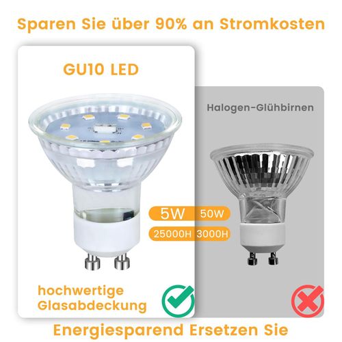 Lot De 10 Ampoule LED Gu10 Blanc Chaud 5w Remplace 50w, Économie D'énergie 3000k