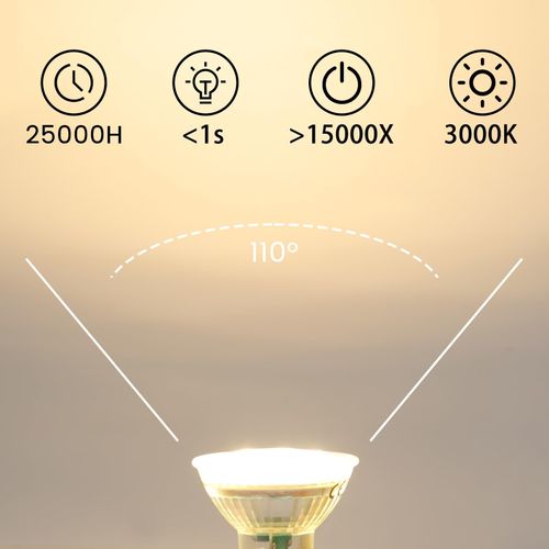 Lot De 10 Ampoule LED Gu10 Blanc Chaud 5w Remplace 50w, Économie D'énergie 3000k