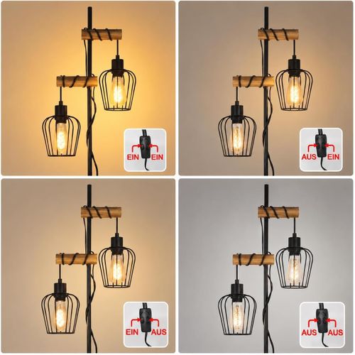 Lampadaire Vintage 2 Lumières, Industriel Métal Noir E27, H:151 cm, Lampadaire Salon