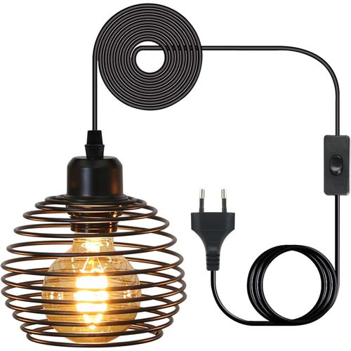Suspension E27 Noir Diam.15cm Vintage Métal Avec Prise Et Interrupteur Rétro Max.40w