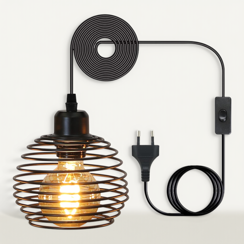 Suspension E27 Noir Diam.15cm Vintage Métal Avec Prise Et Interrupteur Rétro Max.40w