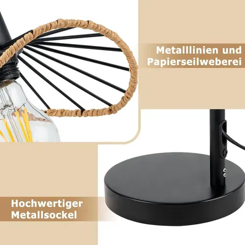 Lampe De Bureau Vintage, Lampe De Chevet, Lampe à Poser, E27 Avec Câble, Noire (sans Ampoule)