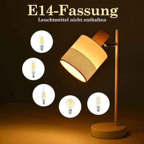 Lampe De Table Vintage Bois - Lampe Chevet Tissu E14 Câble, sans Ampoule