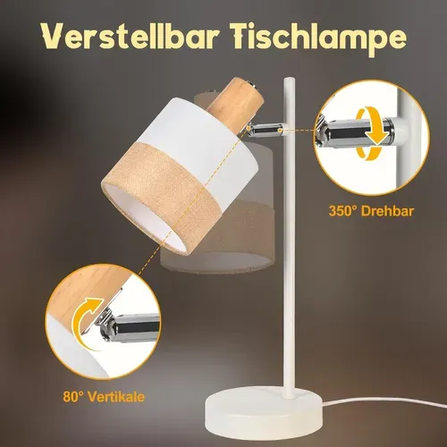 Lampe De Table Vintage Bois - Lampe Chevet Tissu E14 Câble, sans Ampoule