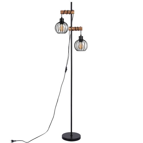 Lampadaire Noir Lampadaire Salon Bois Lampadaire Vintage 2 Ampoules En Métal Avec Interrupteur